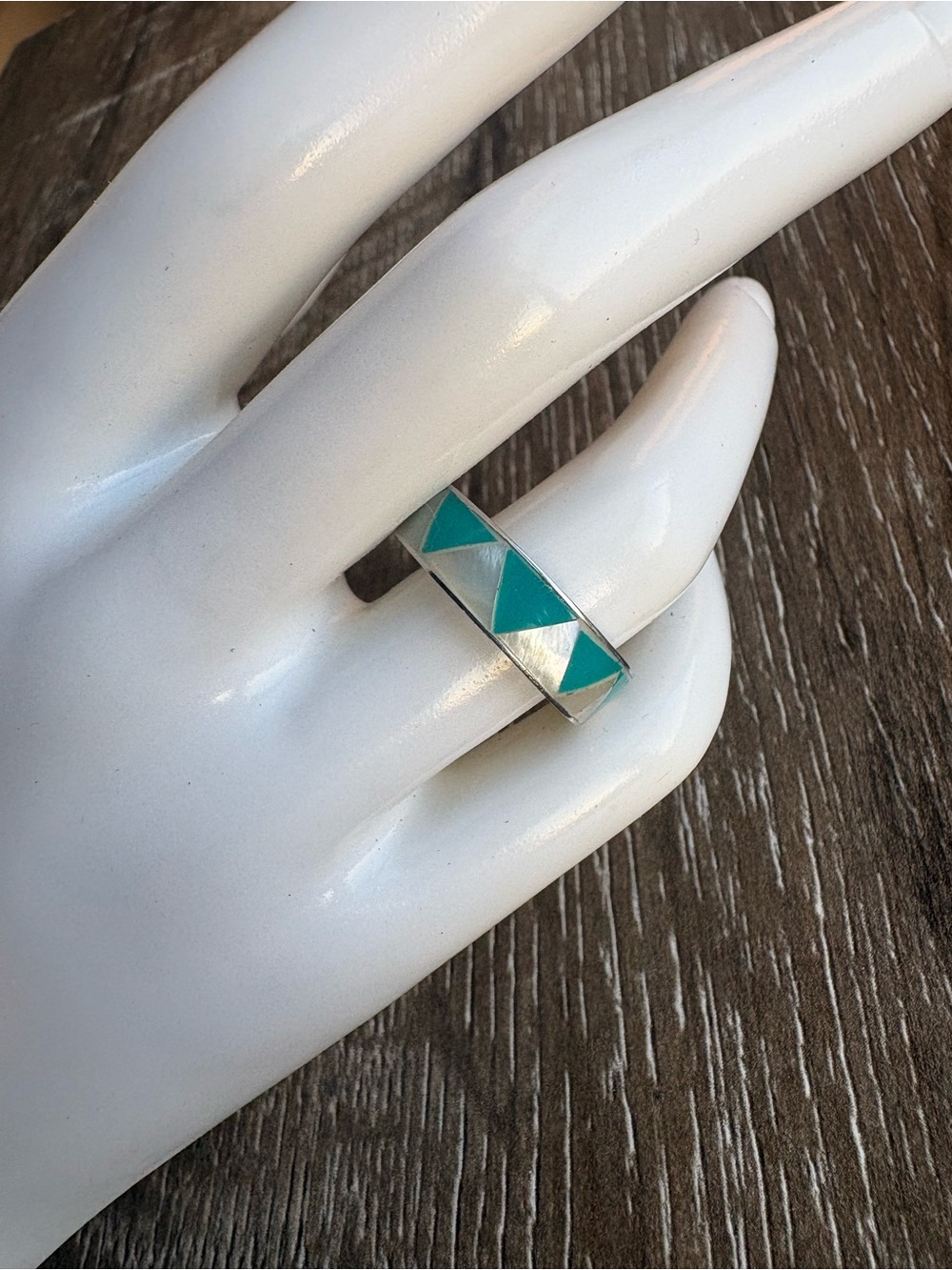 Turquoise Inlay Geometric Ring - Women Jewelry Size 8